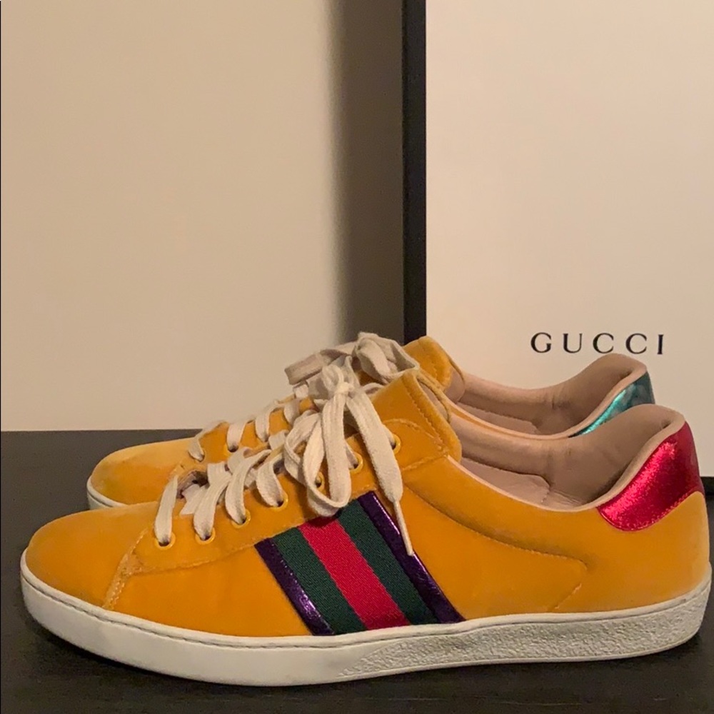 Gucci Multicolor Ace Low-Top Velvet Sneakers.